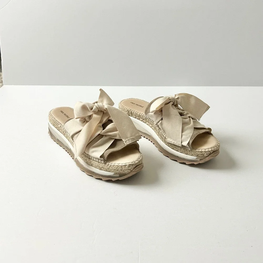 Free People Chapmin Sport Bow Platform Espadrille Slide Sandals Cream EU 40 US 9